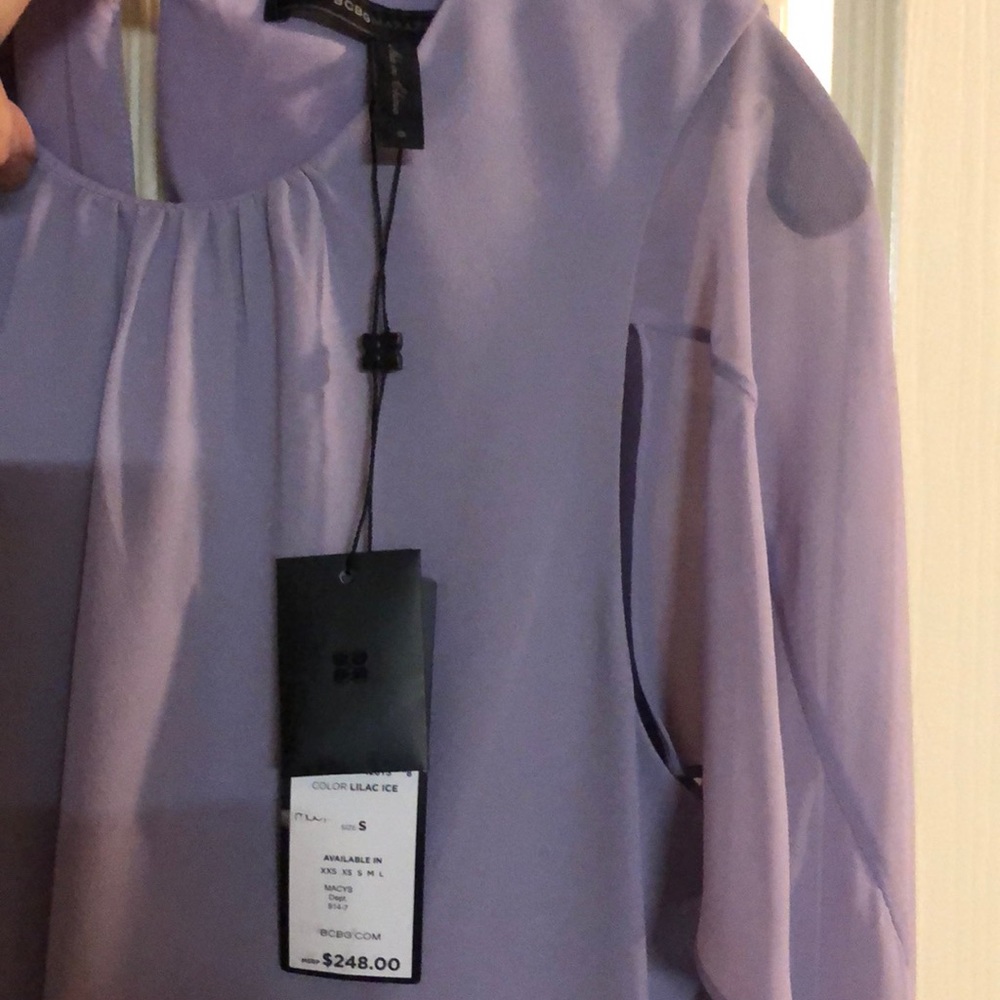 BCBG MAXAZRIA Cape Sleeve A-Line Lavender Dress - Picture 5 of 5